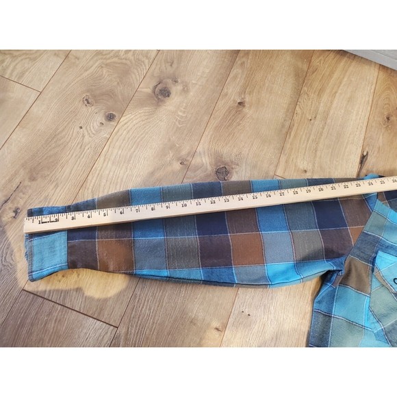 LL Bean Plaid Blue Overland Performance Flannel Snap Front Shirt Mens Sz Medium - Picture 8 of 8